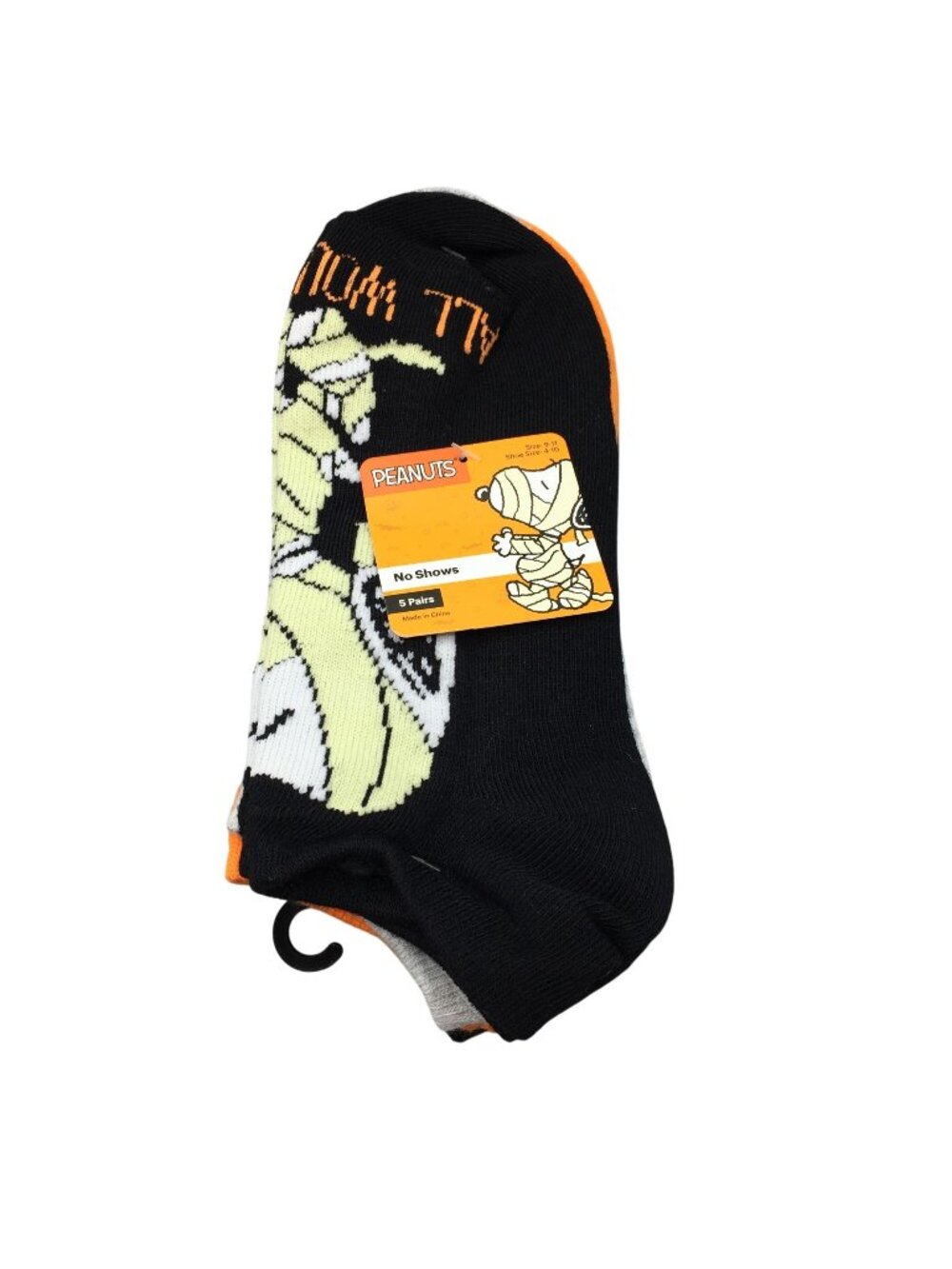 Peanuts Halloween Snoopy Ladies  9-11 No Show Socks Set of 5